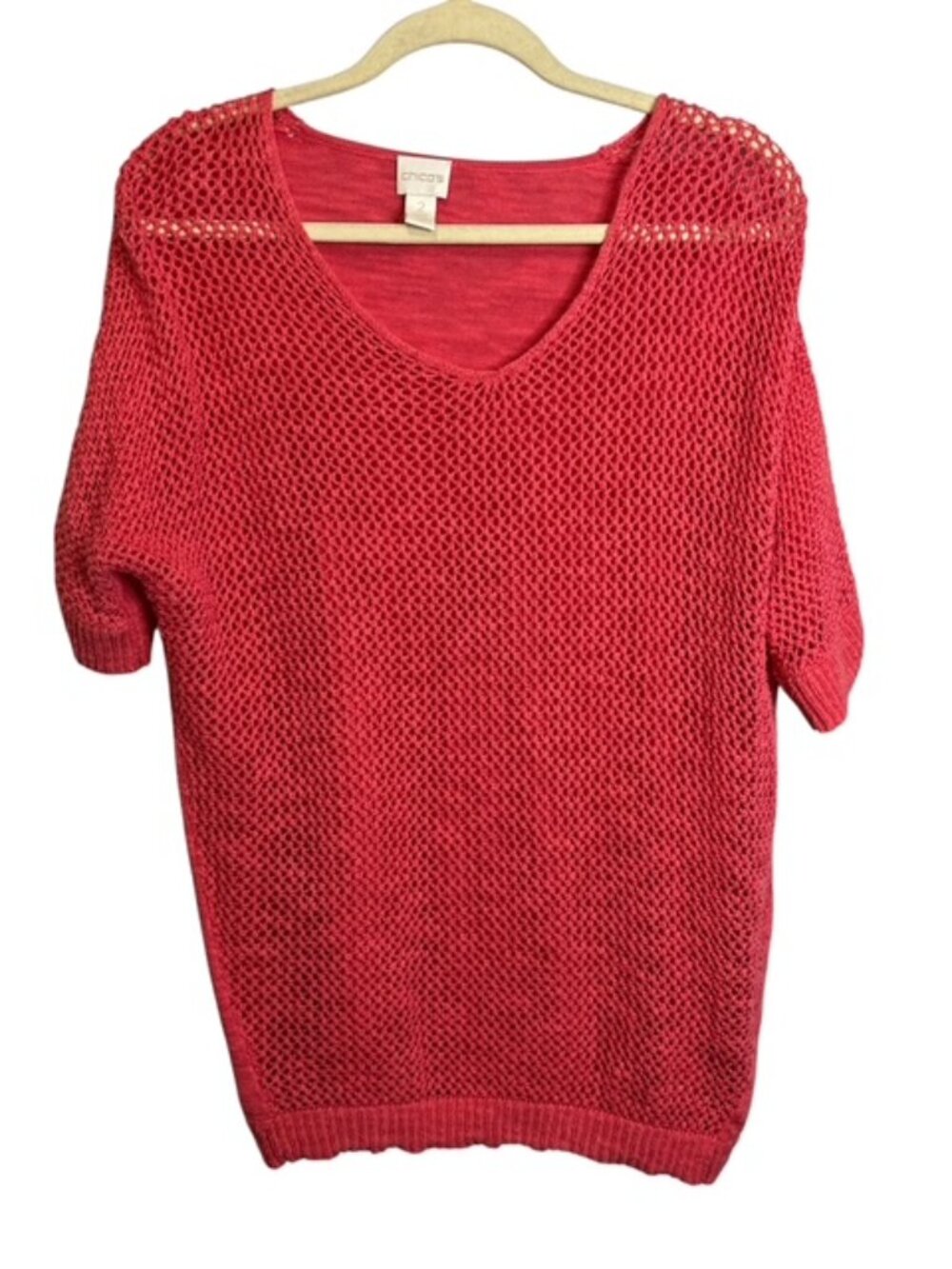 Chico's Sweater Women's Large Crochet Coverup Pink Chicos 2